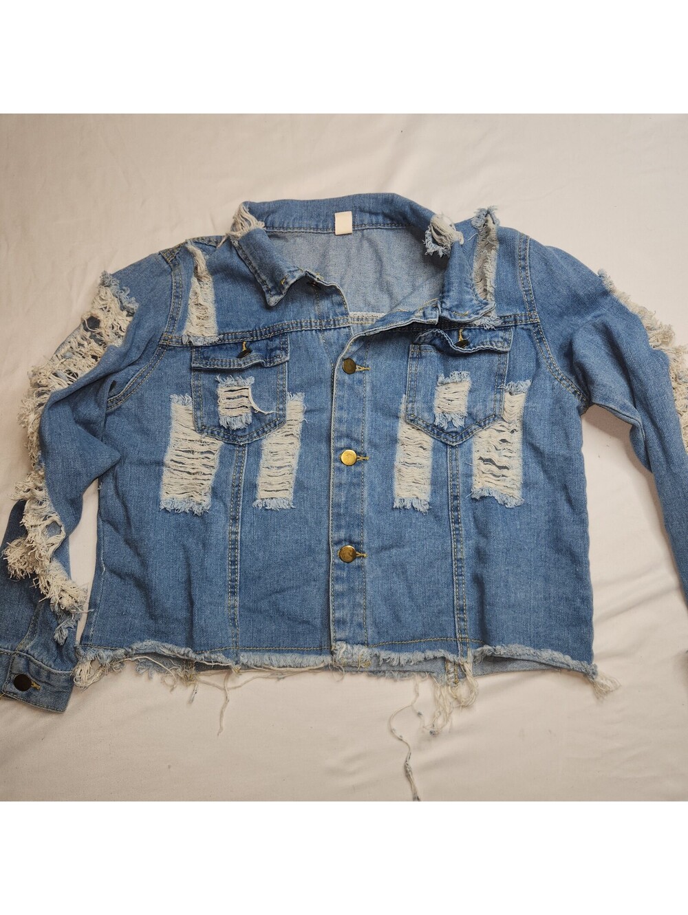 Distressed cropped denim jacket 3XL